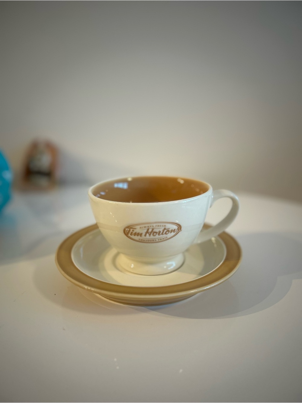 Tim Hortons Vintage Beige and Cream Ceramic Teacup with Saucer